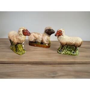 Vaillencourt Folk Art Chalkware Sheep Set #61 #166 #167 1980’s Rustic Primitive